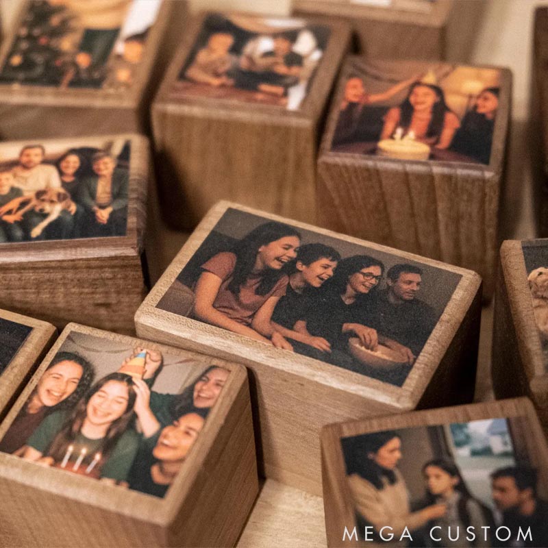 Personalized Wooden Photo Blocks Collage Stackable Wood Photo Block Set Family Pet Lover Gift