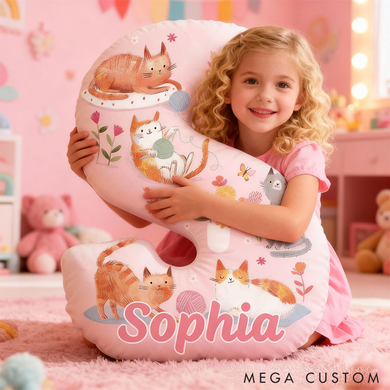 Personalized Yarn Ball Cat Letter Pillow with Custom Name Graphic 3D Print for Pet Lover for Cat Lover