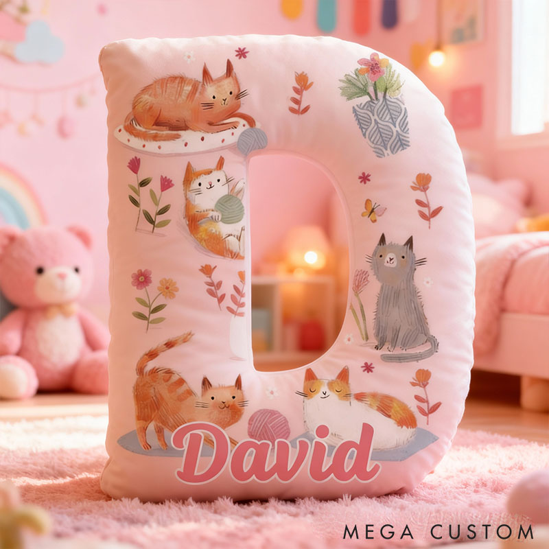 Personalized Yarn Ball Cat Letter Pillow with Custom Name Graphic 3D Print for Pet Lover for Cat Lover