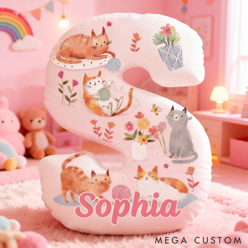Personalized Yarn Ball Cat Letter Pillow with Custom Name Graphic 3D Print for Pet Lover for Cat Lover