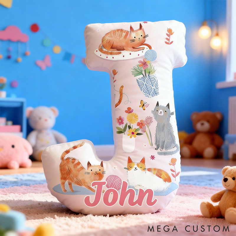 Personalized Yarn Ball Cat Letter Pillow with Custom Name Graphic 3D Print for Pet Lover for Cat Lover