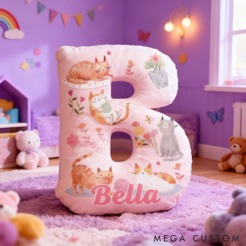 Personalized Yarn Ball Cat Letter Pillow with Custom Name Graphic 3D Print for Pet Lover for Cat Lover