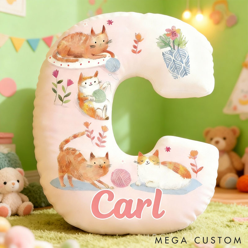 Personalized Yarn Ball Cat Letter Pillow with Custom Name Graphic 3D Print for Pet Lover for Cat Lover
