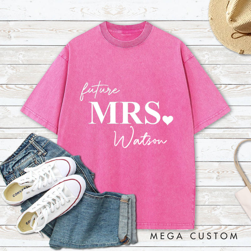 Personalized Elegant Future Mrs with Heart Fiancee Engagement Fiancée Washed T-Shirt