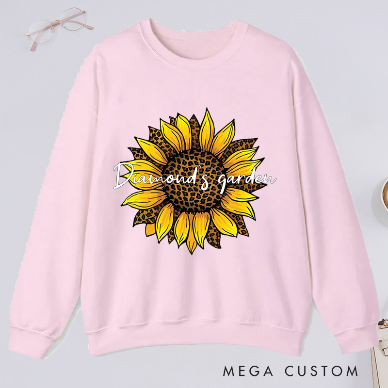 Personalized Leopard Sunflower Classic Sweatshirts Leopard Floral Sweatshirt Gardener Sweatshirt with Name Plant Lover Gift Gardening Gift