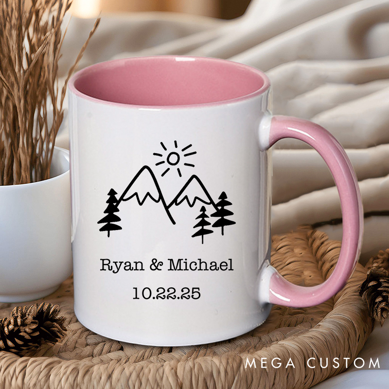 Personalized Minimalist Mountain Adventure Couple Mugs Couple Coffee Mug for Wife Husband Anniversary Ceramic Coffee Cup for Couple
