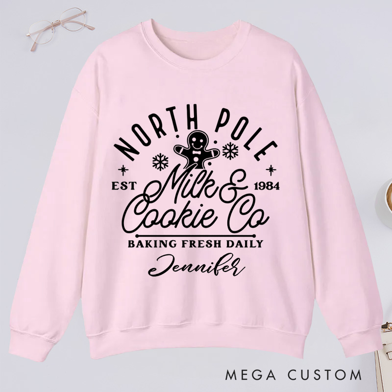 Personalized North Pole Milk and Cookie Co Classic Sweatshirts Christmas Baking Christmas Cookie Sweatshirts Gingerbread Christmas Gift
