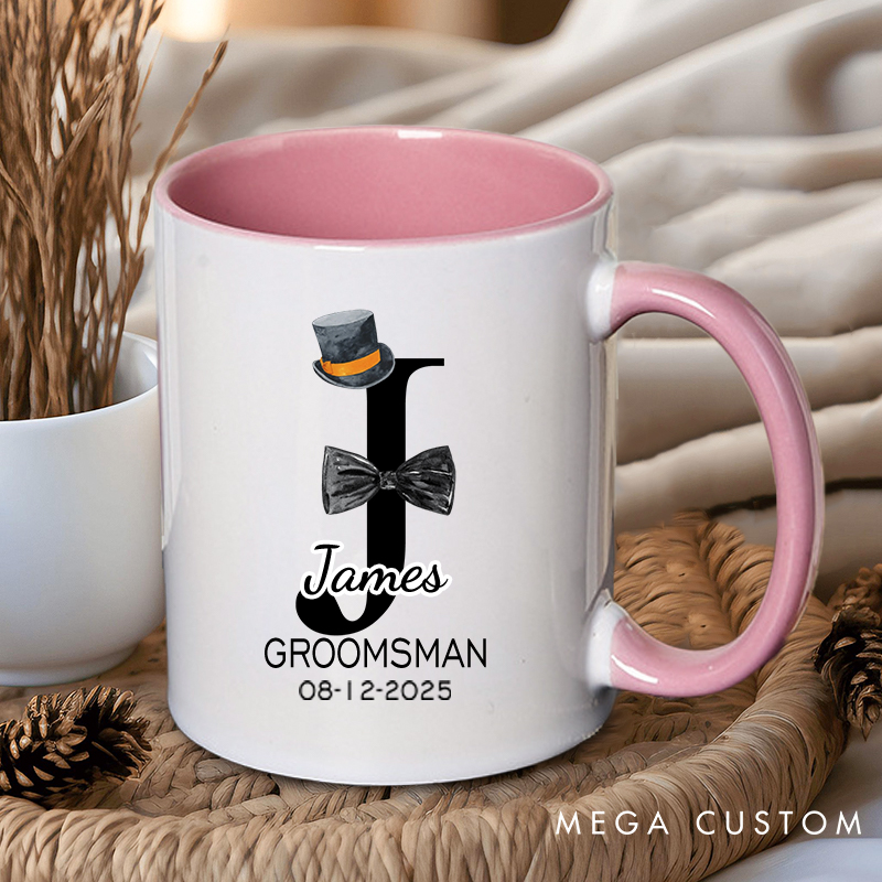 Personalized Groom & Best Man Initial Mug Wedding Party Favors Coffee Mug for Men Bachelor Party Ceramic Cup for Groomsman