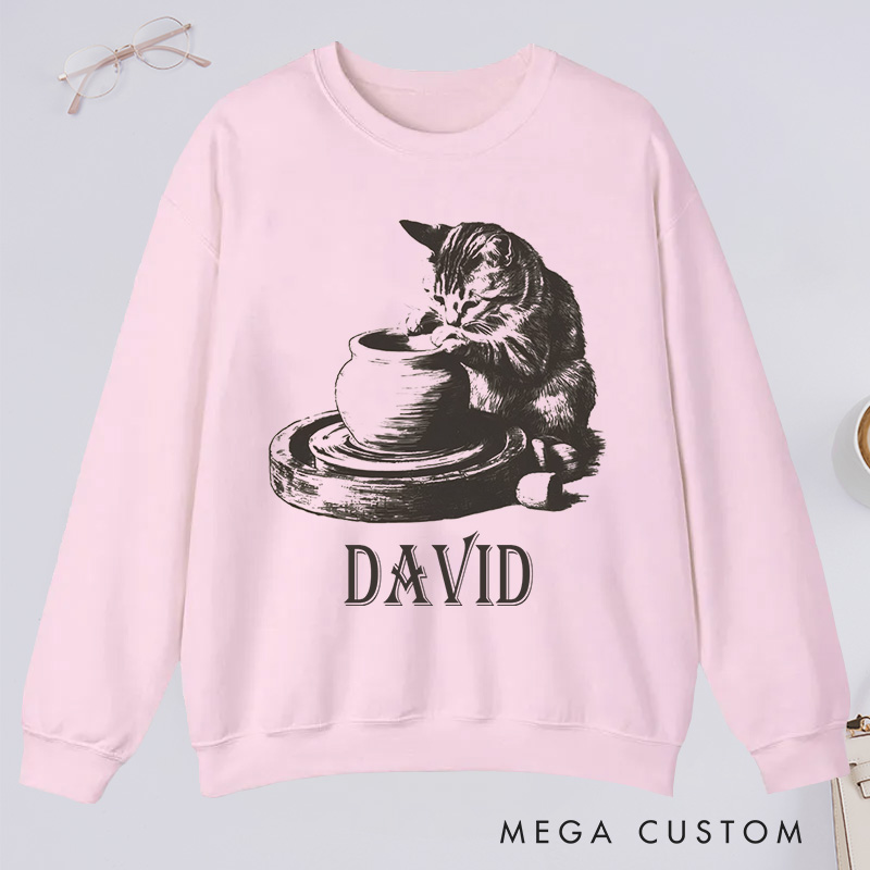 Personalized Cat Pottery Classic Sweatshirts Pottery Lover Sweatshirts Funny Cat Woman Sweatshirts Weird Animals Sweatshirts Vintage 90s Tattoo Graphic Vintage 90s Tattoo Graphic Sweatshirts