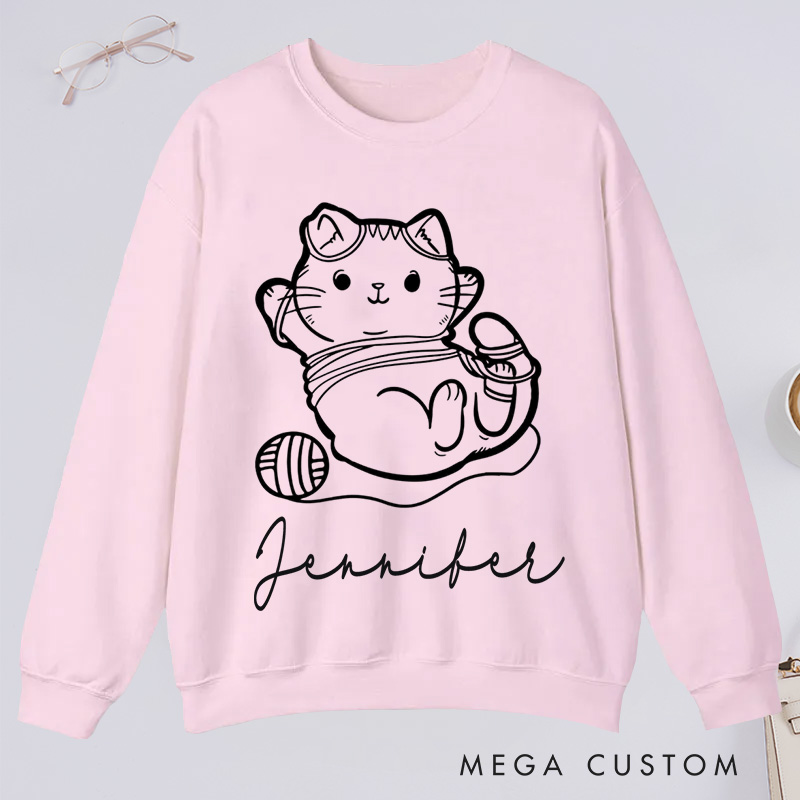 Personalized Cat And Yarn Knit Classic Sweatshirts Knitting Gift Knitter Gift Love To Knit Love Knitting Knit Lover