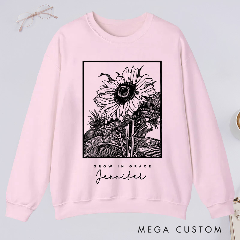 Personalized Grow In Grace Sunflower Classic Sweatshirts Gifts for Gardening Enthusiasts