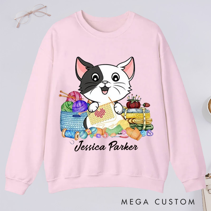 Personalized I Love Knitting And Cat Classic Sweatshirts Knit Gift Knitting Gift Knitter Gift Love To Knit Love Knitting Knit Lover