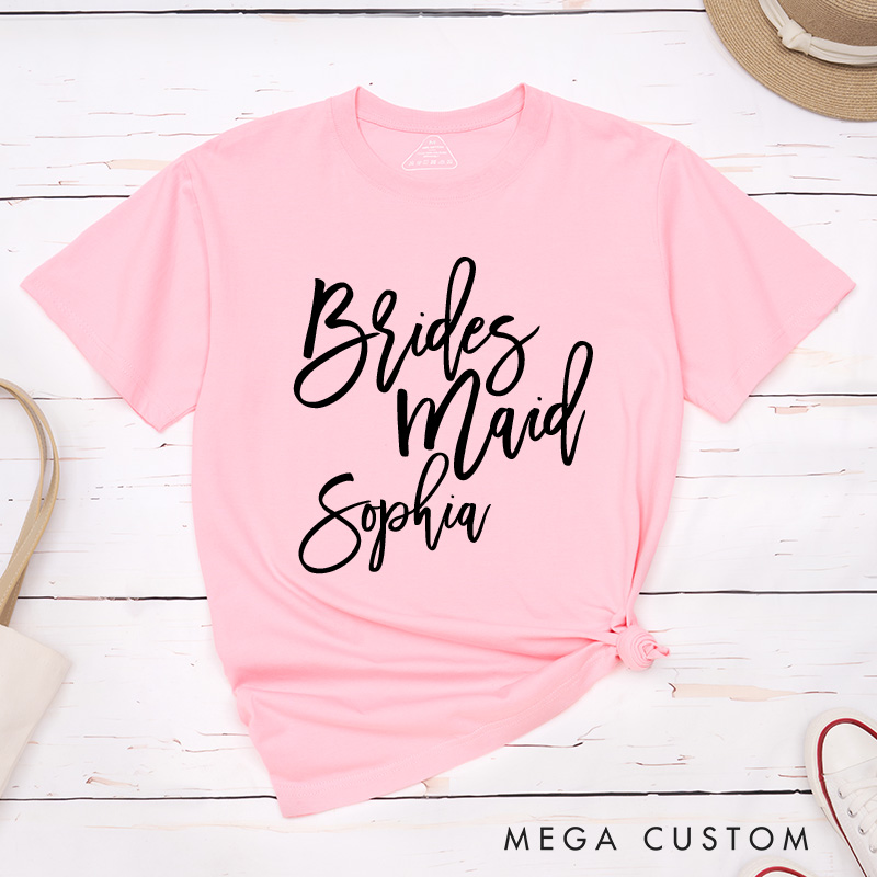 Personalized Bride Matching T-Shirt Bridesmaid T-Shirt with Name Maid of Honor T-Shirt Bachelorette Party Gift