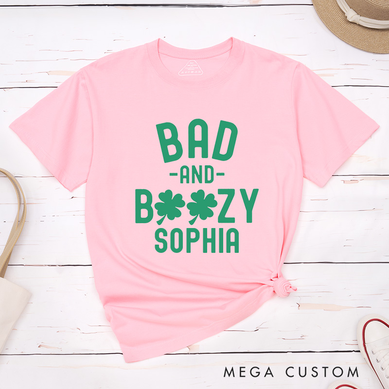 Personalized Bride and Boozy St Patrick's Day Matching T-Shirt Bridesmaid Bad and Boozy T-Shirt Bride's Crew T-Shirt Wedding Bachelorette Party Gift