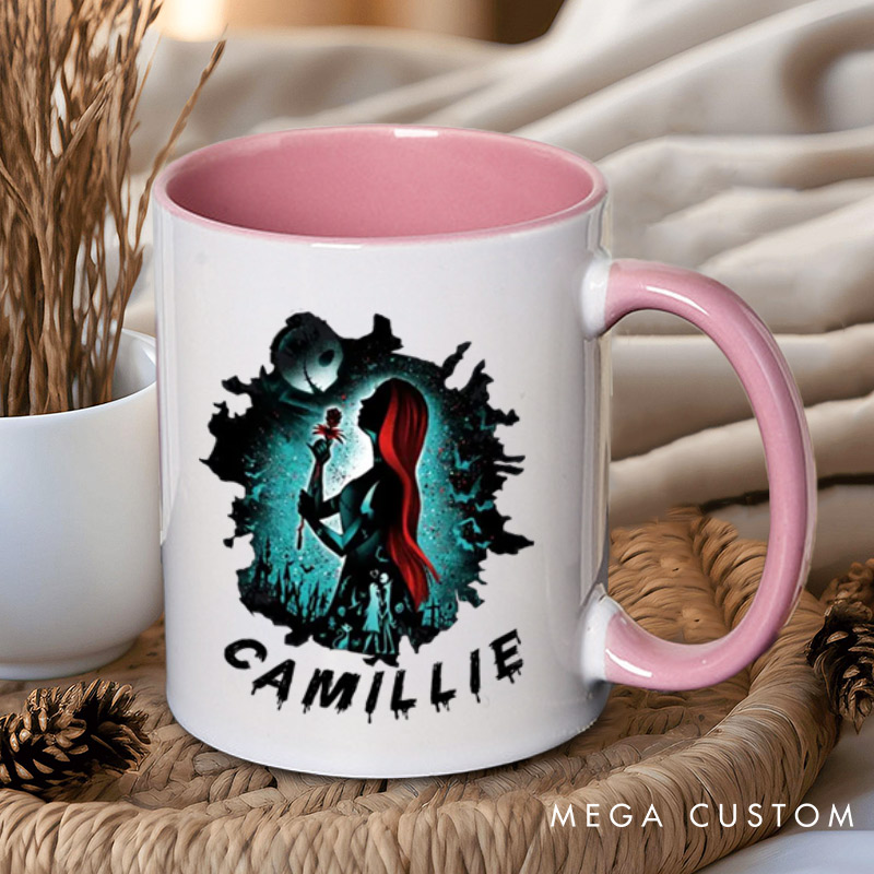 Personalized Halloween Couple Silhouette Design with Spooky Art Style Couple Mugs 