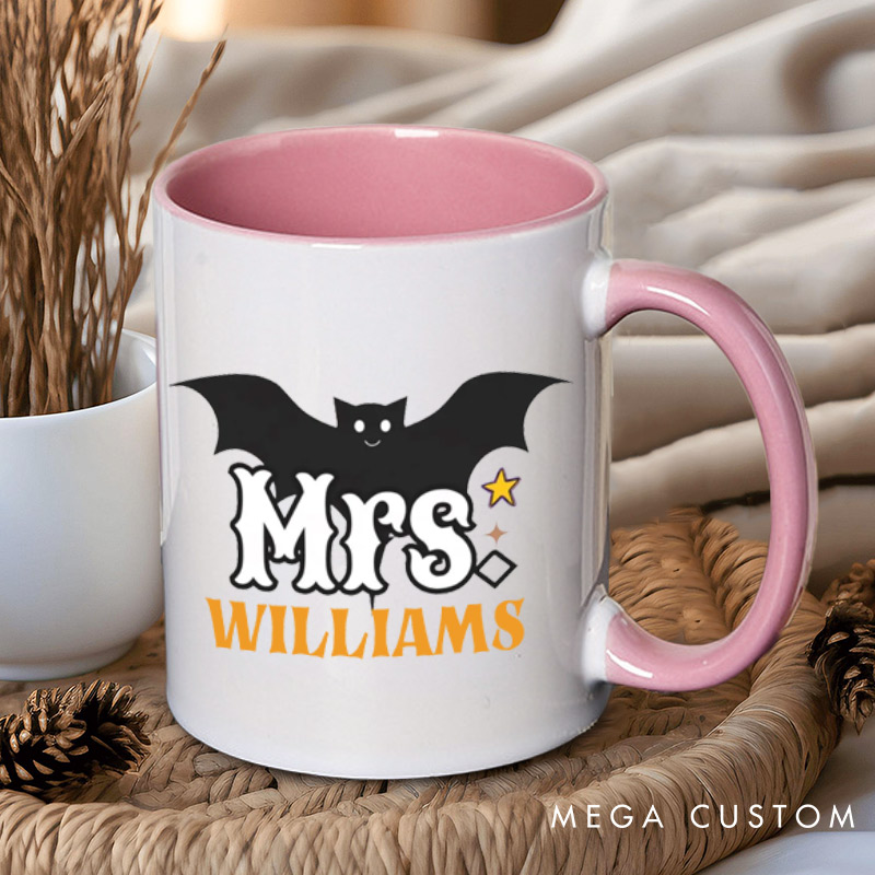 Personalized Mr. and Mrs. Bat Design with Halloween Theme Couple Mugs 