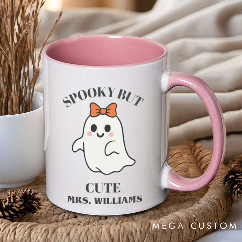 Personalized Spooky but Caffeinated and Spooky but Cute Ghost Halloween Couple Mugs 