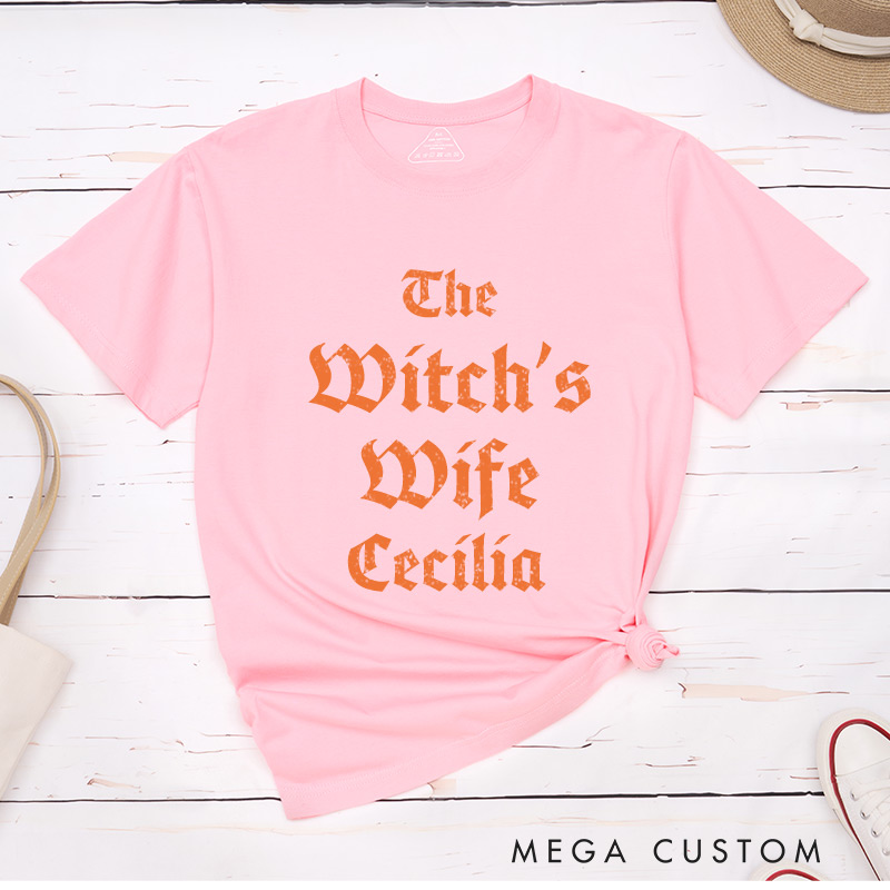 Personalized Lesbian Witch and Wife Halloween Couple T-Shirts LGBTQ Matching Shirt Halloween Tee for Lesbian