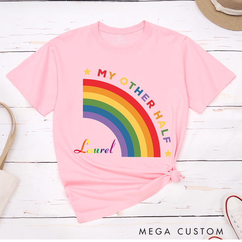 Personalized My Other Half Rainbow Couple T-Shirts LGBTQ Matching Shirts for her him Lesbian Gay Couple Tees