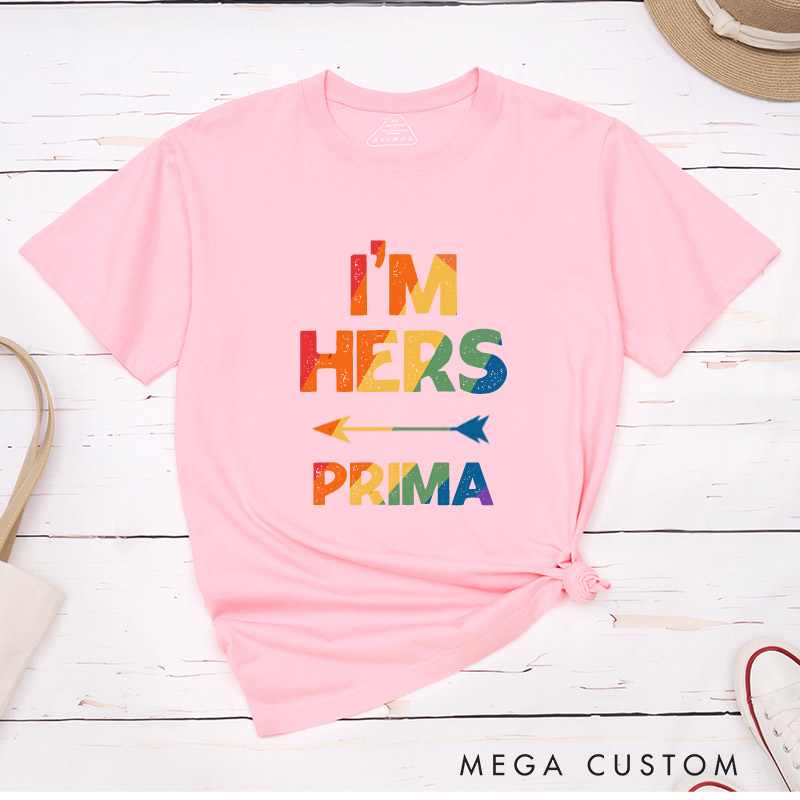 Personalized She's Mine I'm Hers Rainbow Couple T-Shirts LGBTQ Matching Shirts Lesbian Couple T-Shirt for Women