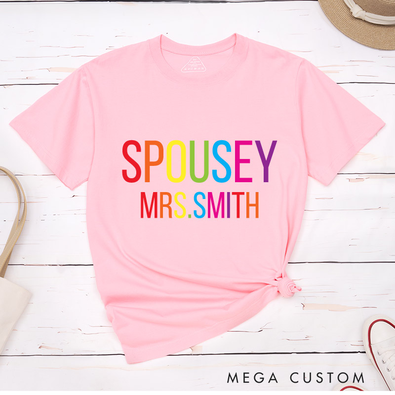  Personalized Spouse Rainbow Couple T-Shirts LGBTQ Matching Shirts Lesbian Gay Couple Tees for Her Him