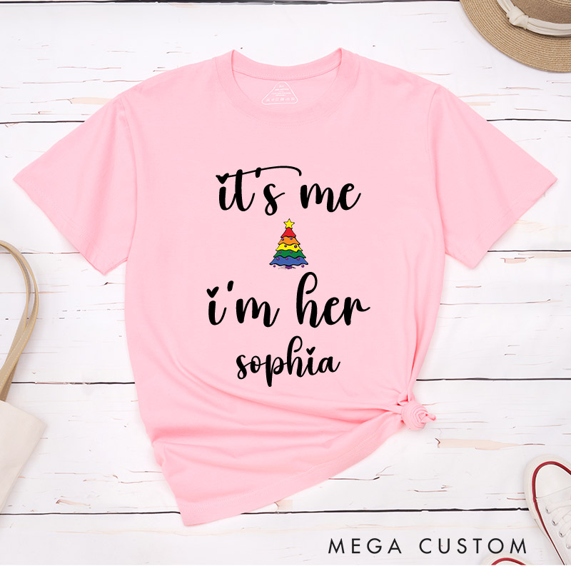 Personalized All I Want for Christmas is Her Couple T-Shirts LGBTQ Lesbian Matching Shirts Christmas Couple T-Shirt for Lesbian