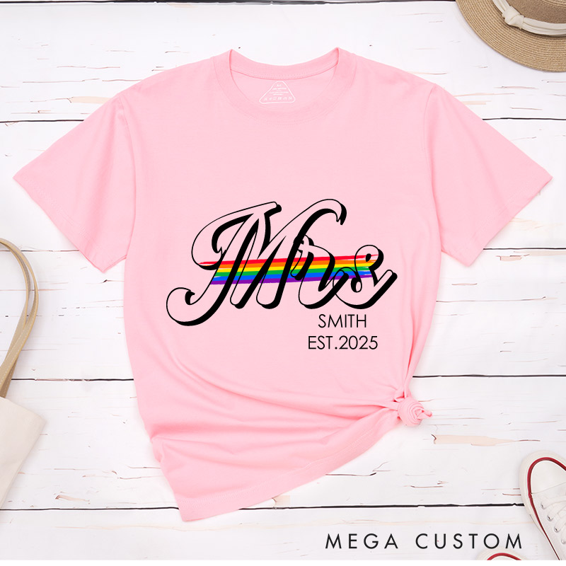Personalized LGBTQ Rainbow Wedding T-Shirts Lesbian Gay Matching Shirts LGBTQ Couple T-Shirt for Her Him