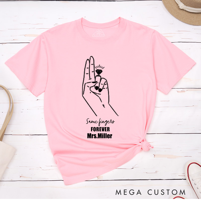 Personalized Same Fingers Forever LGBTQ Couple T-Shirts Lesbian Matching Shirts for Women LGBTQ Couple T-Shirt for Her