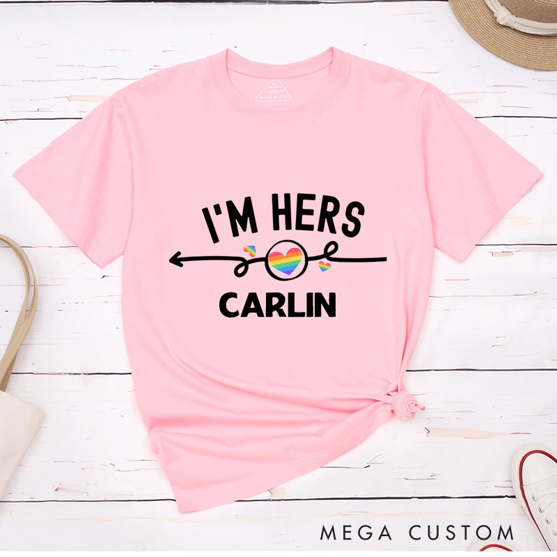 Personalized She's Mine I'm Hers Pride Lesbian Couple T-Shirts Lesbian Matching Shirt for Her Lesbian Wife Girlfriend Tees
