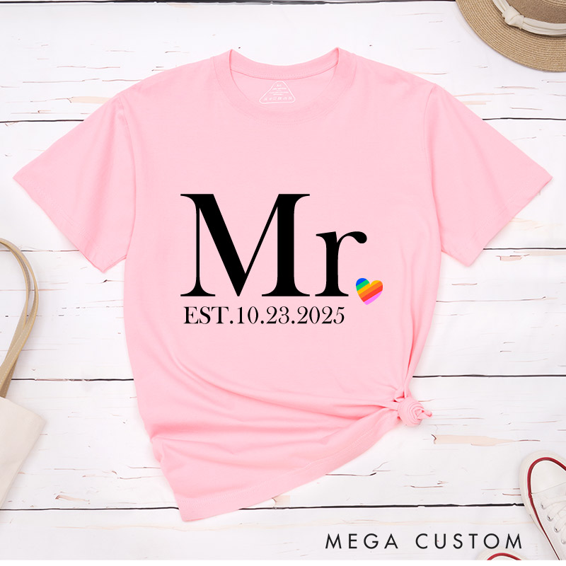 Personalized Mr and Mr Matching Wedding T-Shirts LGBTQ Gay Matching Shirt Pride LGBTQA+ Tees For Men