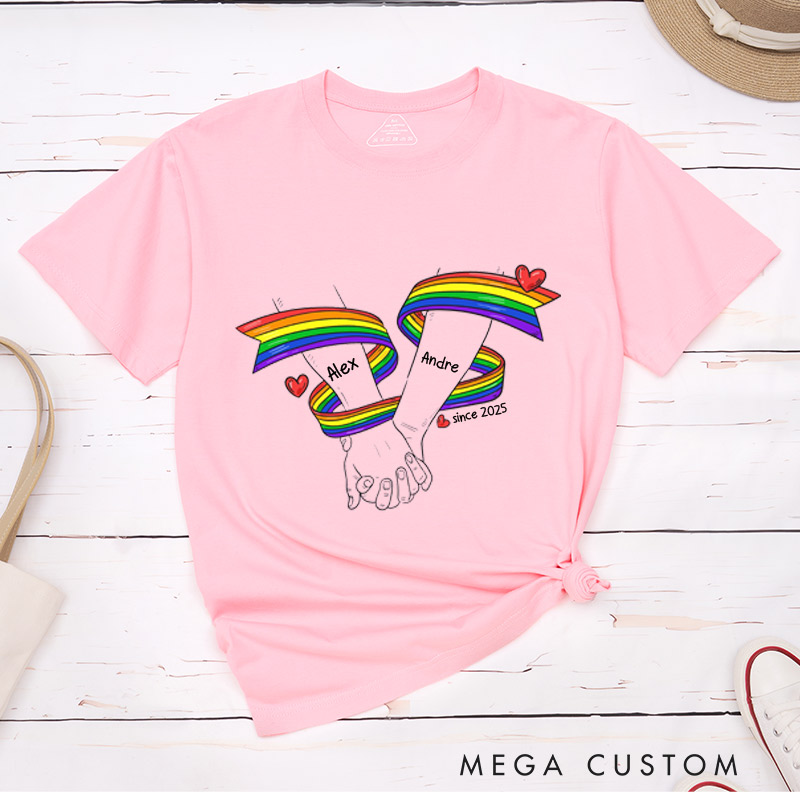 Personalized LGBTQA+ Matching Couple T-Shirts Rainbow Love Pride Couple Shirt for Lesbian Gay LGBTQ Couple Tee