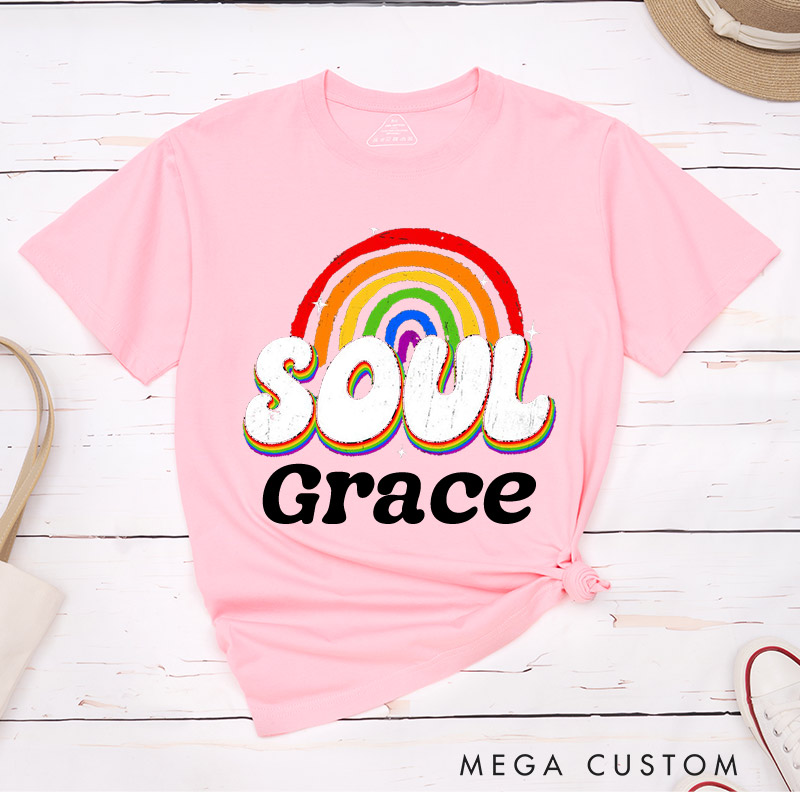 Personalized Soul Mates Rainbow Couple T-Shirts LGBTQA+ Couple Matching T-Shirt Lesbian Gay Matching Tee for Her Him