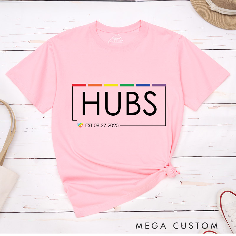 Personalized HUBS Rainbow Couple T-Shirts LGBTQA+ Gay Matching Shirt LGBTQ Couple Wedding Matching Tee for Men