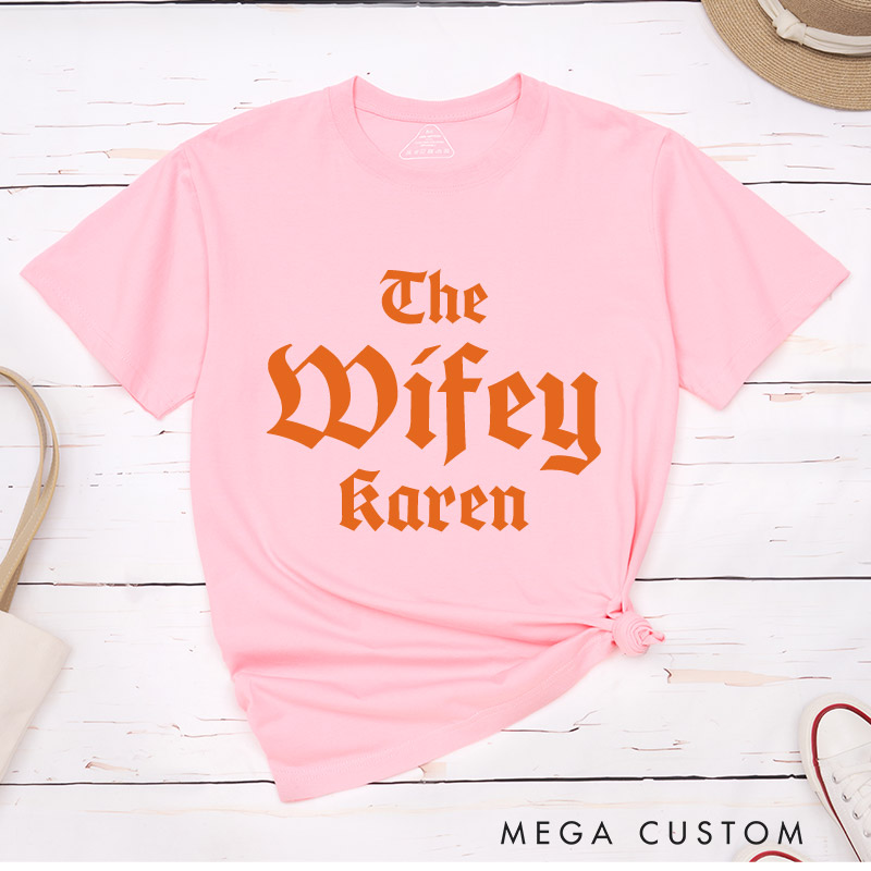 Personalized The Wife Wifey Matching Couple T-Shirts Halloween LGBTQ Lesbian Matching Shirt for Her Lesbian Wedding Tee
