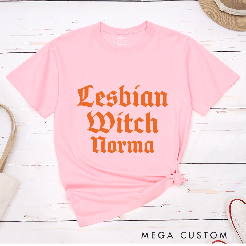 Personalized Lesbian Witch Halloween Couple T-Shirts Halloween LGBTQ Lesbian Matching Shirt for Her Lesbian Halloween Couple Tee