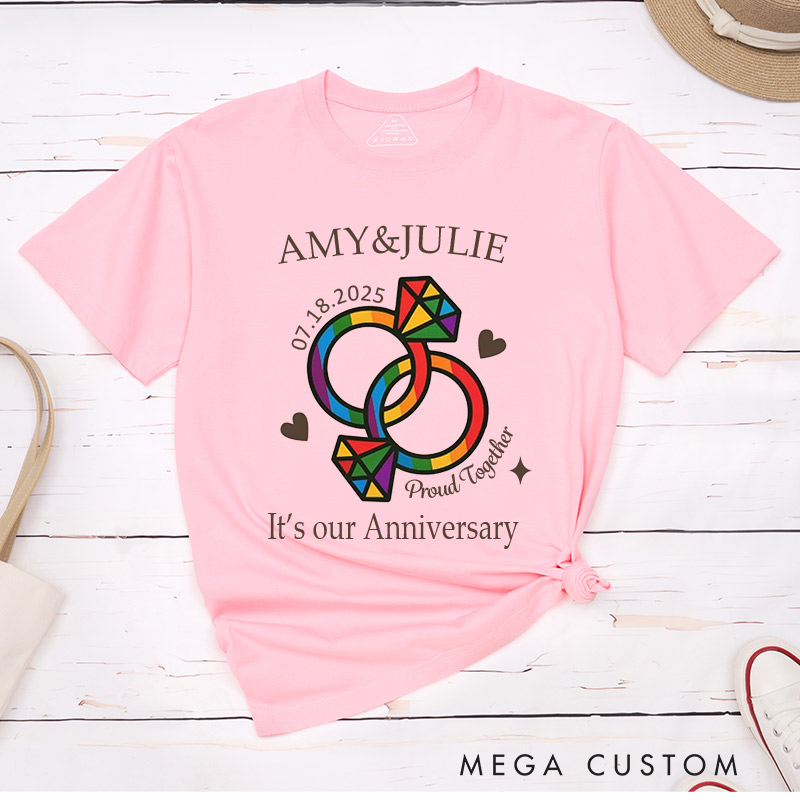 Personalized Proud Together Couple T-Shirts LGBTQ Lesbian Anniversary Couple Shirt LGBTQA+ Matching Shirt