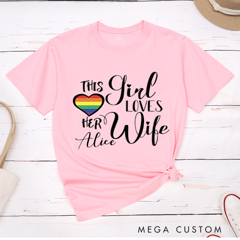 Personalized Lesbian Matching T-Shirts This Girl Loves Her Wife LGBTQ Lesbian Couple Matching Shirt for Her Lesbian Couple Shirt