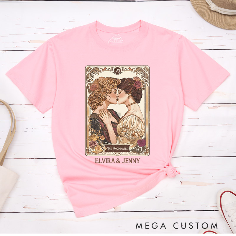 Personalized Romantic Art Lesbian Couple T-Shirts LGBTQA+ Lesbian Couple Matching Shirt for Her Vintage Romance Tee for Lesbian 