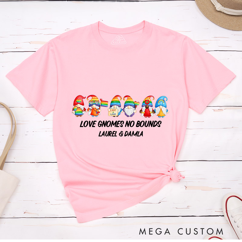 Personalized Love Gnomes No Bounds Matching T-Shirts LGBTQA+ Gay Lesbian Couple Matching Shirt for Her Him Couple Tee for LGBTQ