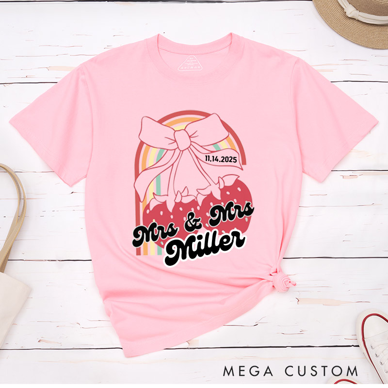 Personalized Mrs and Mrs LGBTQ Wedding T-Shirts LGBTQ Lesbian Couple Matching Shirt for Her Lesbian Wedding Tee