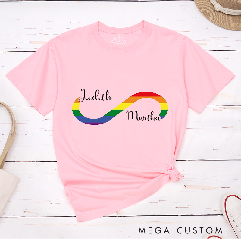 Personalized Rainbow Infinity Love Couple T-Shirts LGBTQ Lesbian Gay Couple Matching Shirt for Her Him Lesbian Gay Infinity Tee