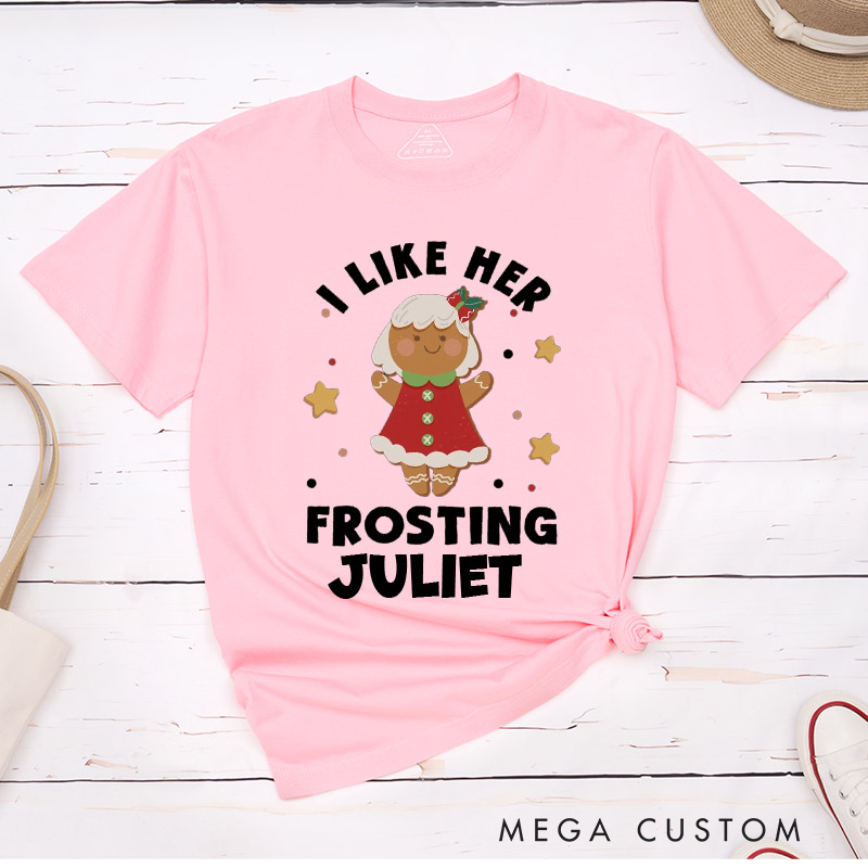 Personalized I Like Her Cookie Frosting Christmas Couple T-Shirts LGBTQ Lesbian Couple Christmas Matching Shirt for Her Lesbian Xmas Tee