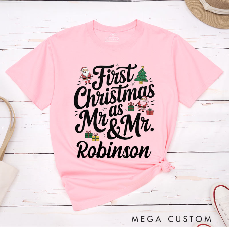 Personalized First Christmas as Mr and Mr Couple T-Shirts LGBTQ Gay Couple Christmas Matching Shirt for Him Gay Xmas Tee