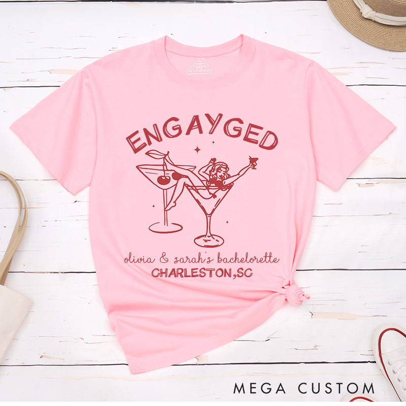 Personalized Engayged Bachelorette Party T-Shirts LGBTQ Lesbian Matching Shirt Lesbian Engagement Shirt for Her