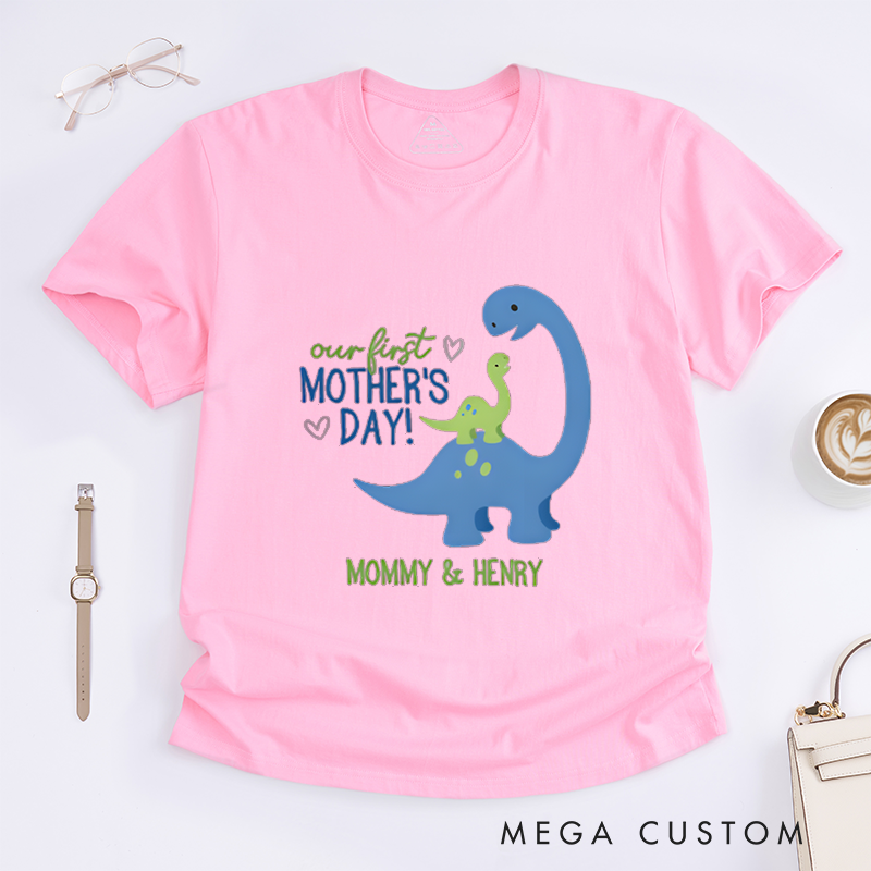 Personalized Our First Mother's Day Tanystropheus Mother and Child Design Classic T-shirt