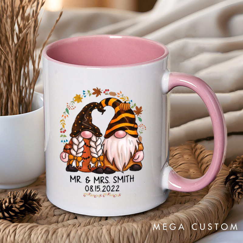 Personalized Mr and Mrs Autumn Gnome Couple Halloween Couple Mugs