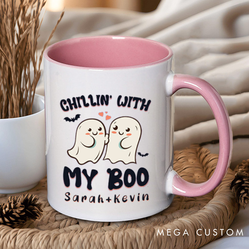 Personalized Chillin' with My Boo Ghost Couple Halloween Couple Mugs