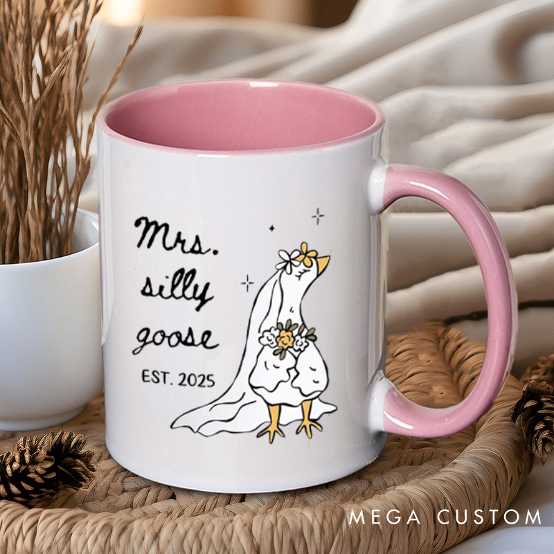 Personalized Funny Mr and Mrs Silly Goose Matching Wedding Couple Mugs