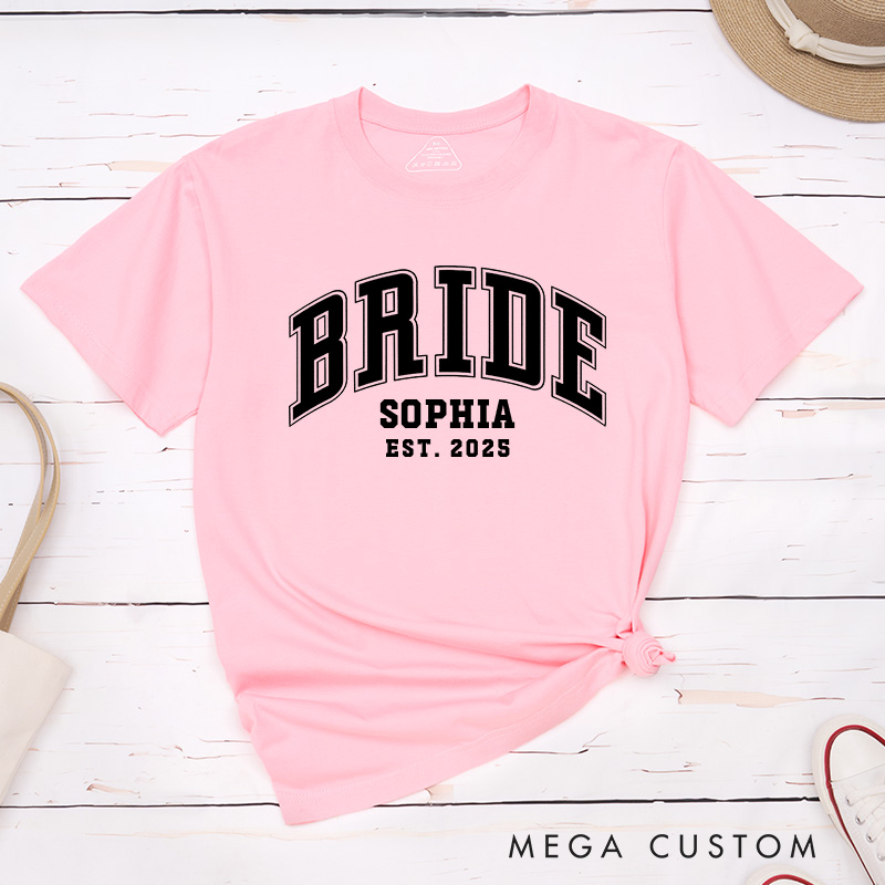Personalized Varsity-Style Bride Matching T-Shirt Mrs. Bride T-Shirt Wedding Hen Party T-Shirt Bachelorette Party Gift