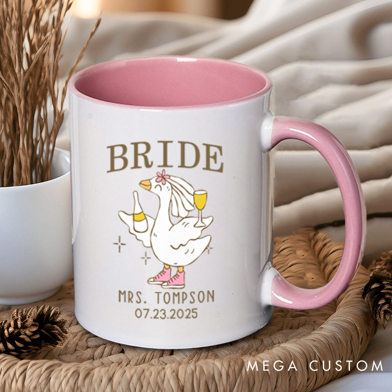 Personalized Lively Bride and Groom Silly Goose with Champagne Matching Wedding Couple Mugs
